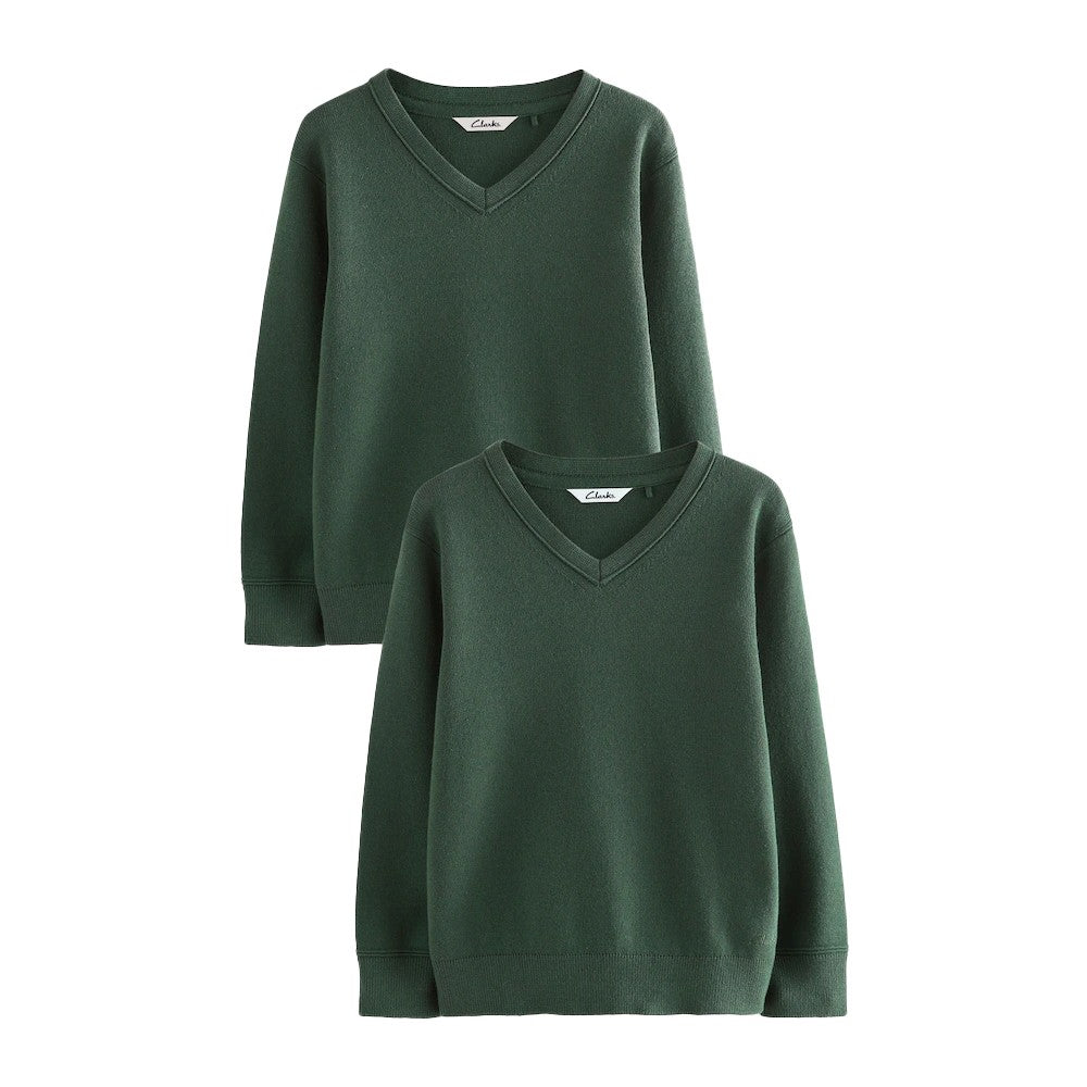 Green - Front - Clarks Childrens-Kids Knitted School Jumper (Pack of 2)