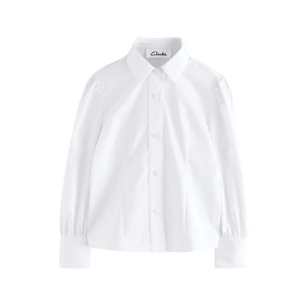 White - Back - Clarks Girls Fitted Long-Sleeved School Shirt (Pack of 3)