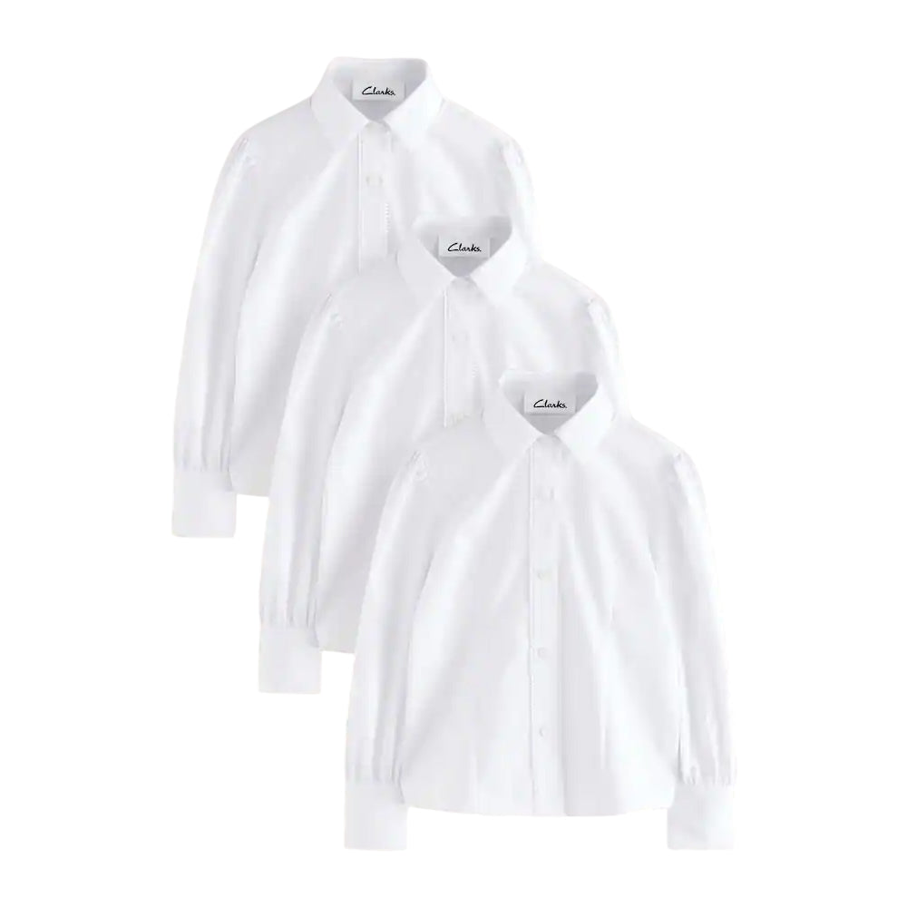 White - Front - Clarks Girls Fitted Long-Sleeved School Shirt (Pack of 3)