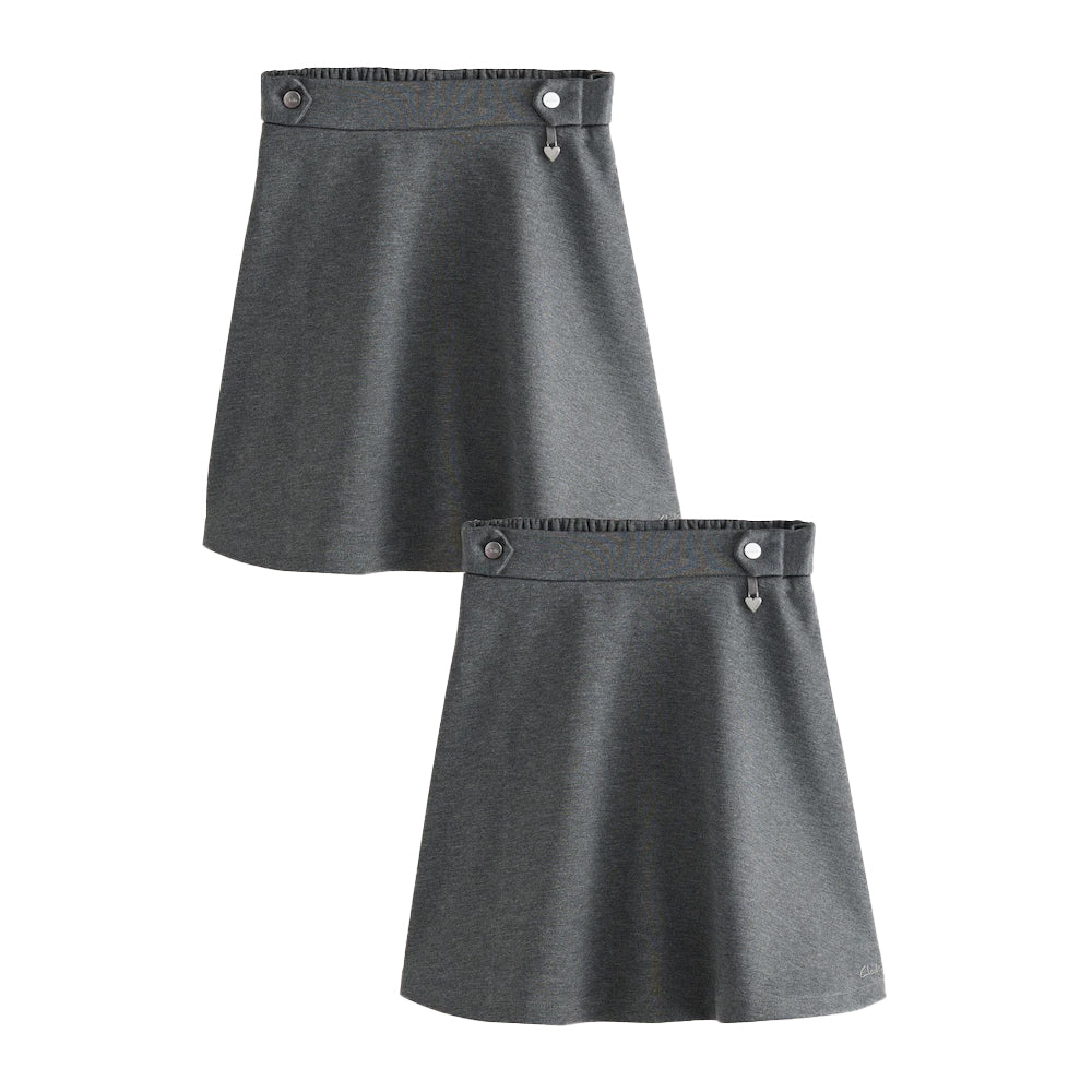 Grey - Front - Clarks Girls Ponte Skater School Skirt (Pack of 2)
