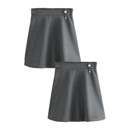 Grey - Front - Clarks Girls Ponte Skater School Skirt (Pack of 2)
