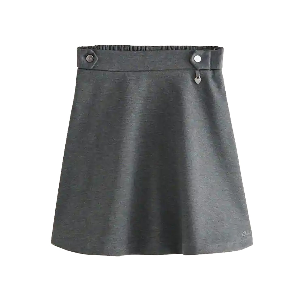 Grey - Back - Clarks Girls Ponte Skater School Skirt (Pack of 2)
