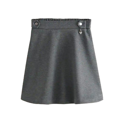 Grey - Back - Clarks Girls Ponte Skater School Skirt (Pack of 2)