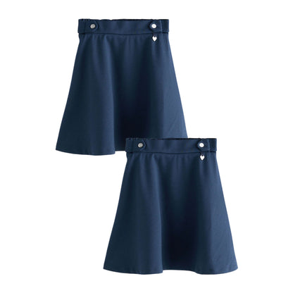 Navy - Front - Clarks Girls Ponte Skater School Skirt (Pack of 2)