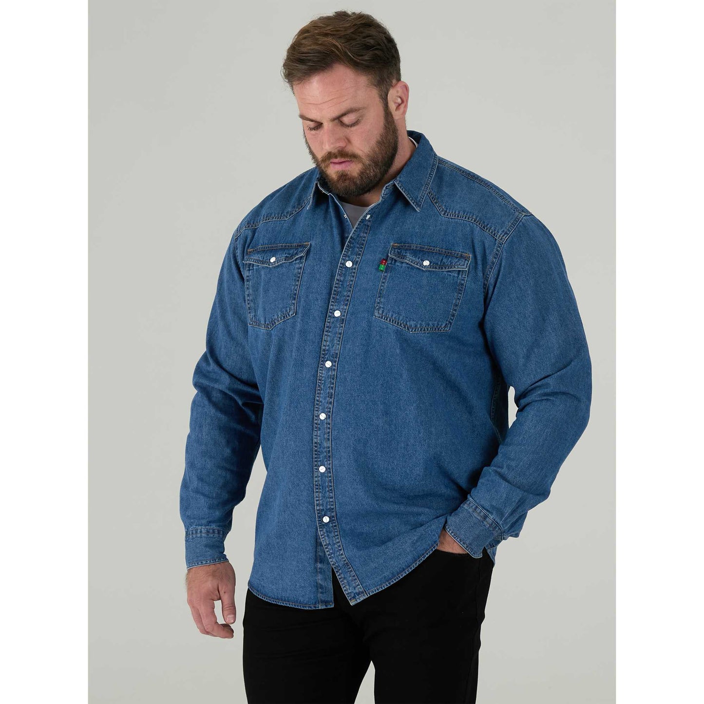 Stonewash - Side - Duke Mens D555 Western Denim Shirt