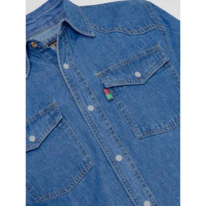 Stonewash - Close up - Duke Mens D555 Western Denim Shirt