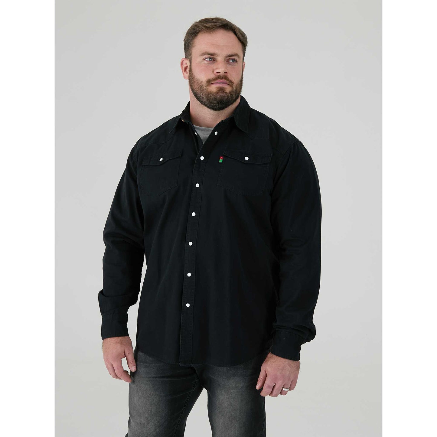 Black - Side - Duke Mens D555 Western Denim Shirt