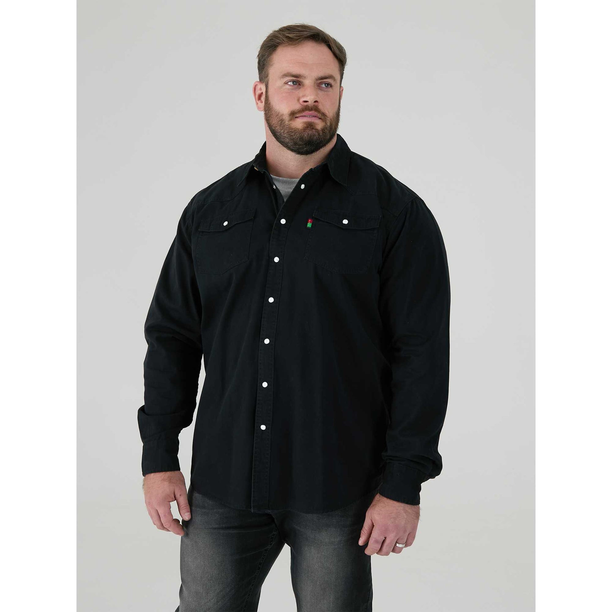 Black - Side - Duke Mens D555 Western Denim Shirt
