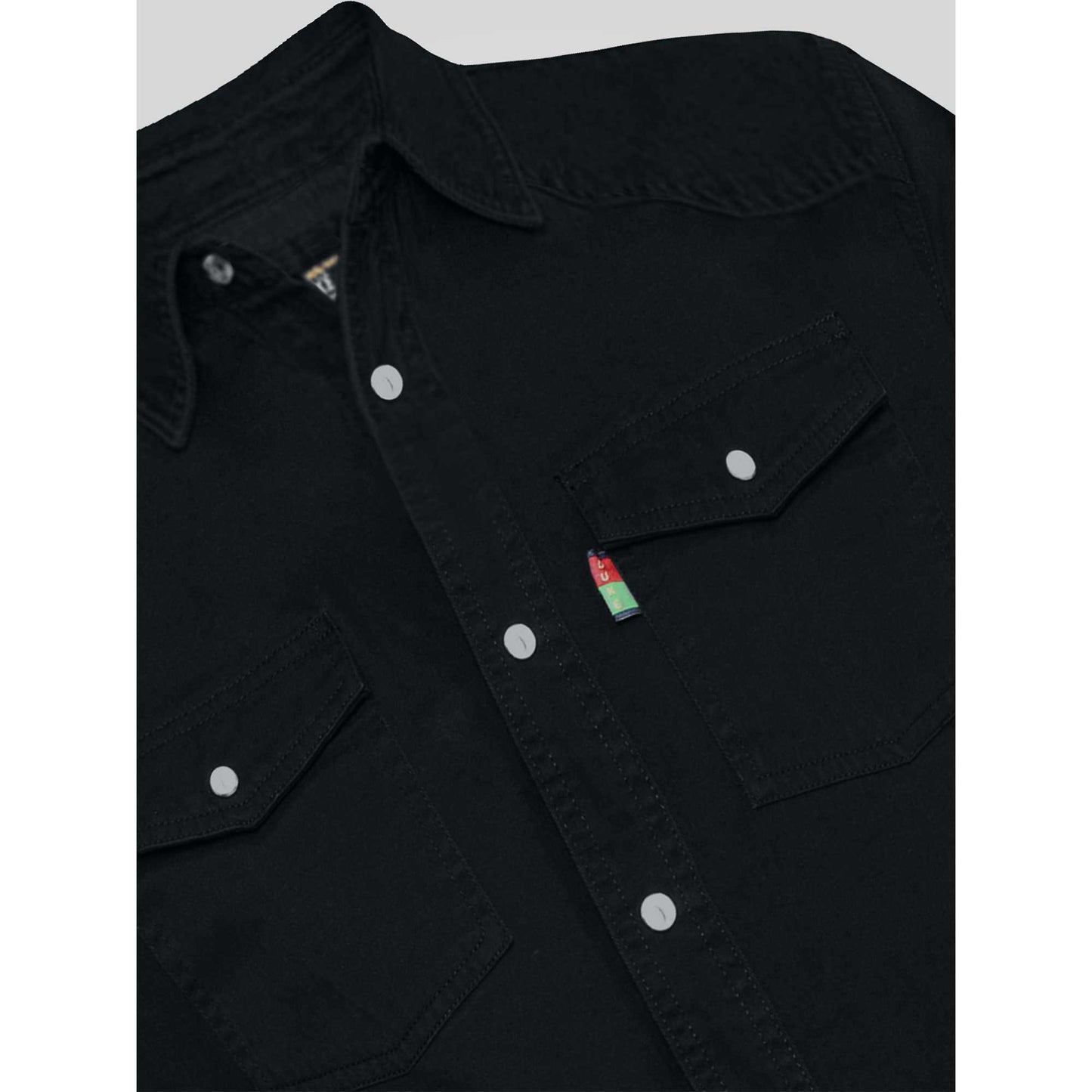 Black - Close up - Duke Mens D555 Western Denim Shirt