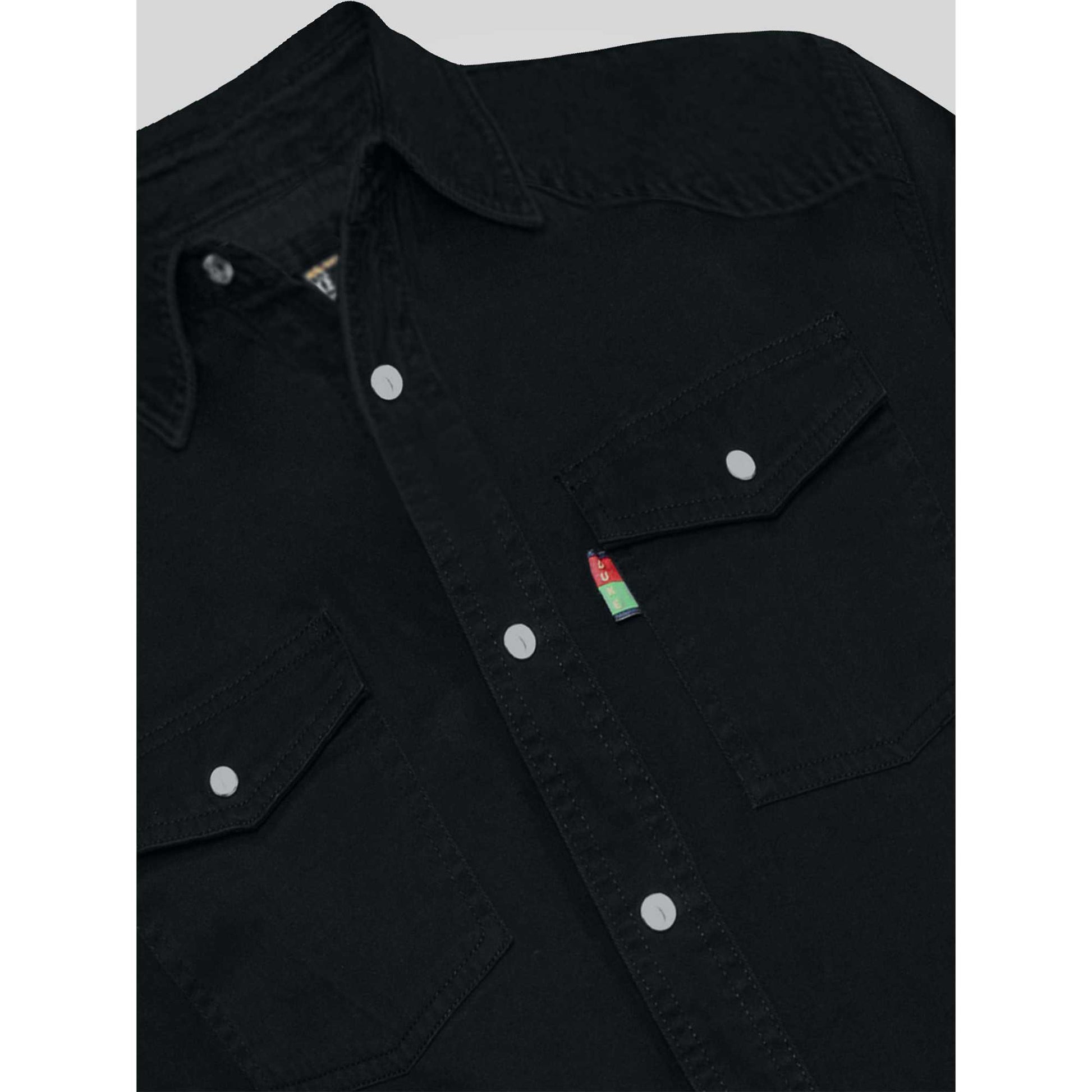 Black - Close up - Duke Mens D555 Western Denim Shirt
