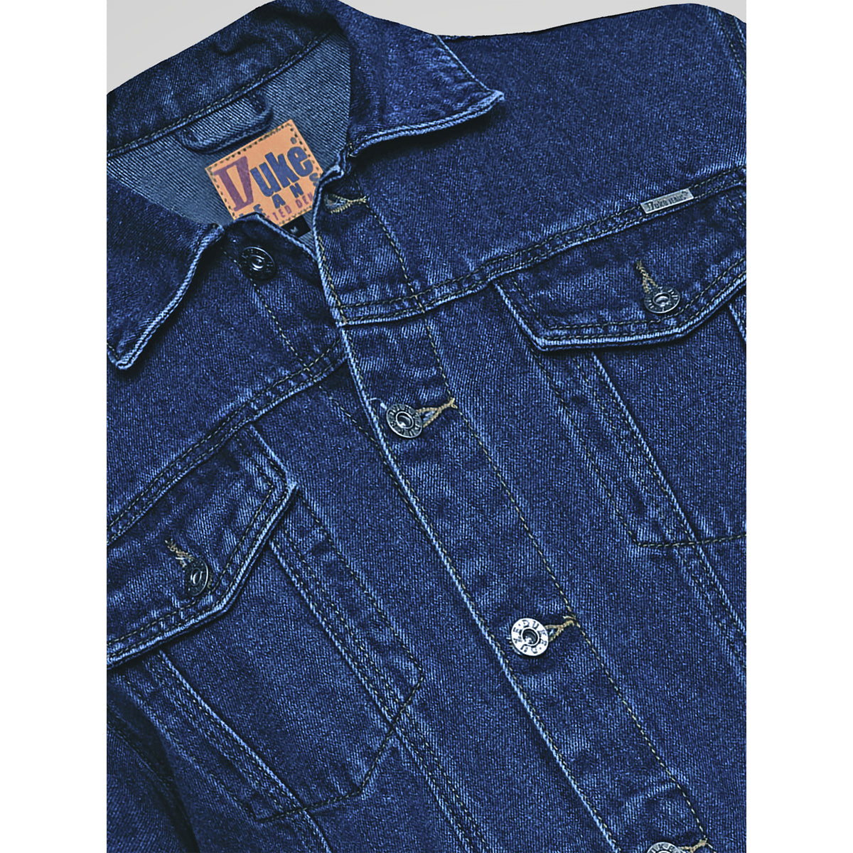 Stonewash - Close up - Duke Mens D555 London Trucker Denim Jacket