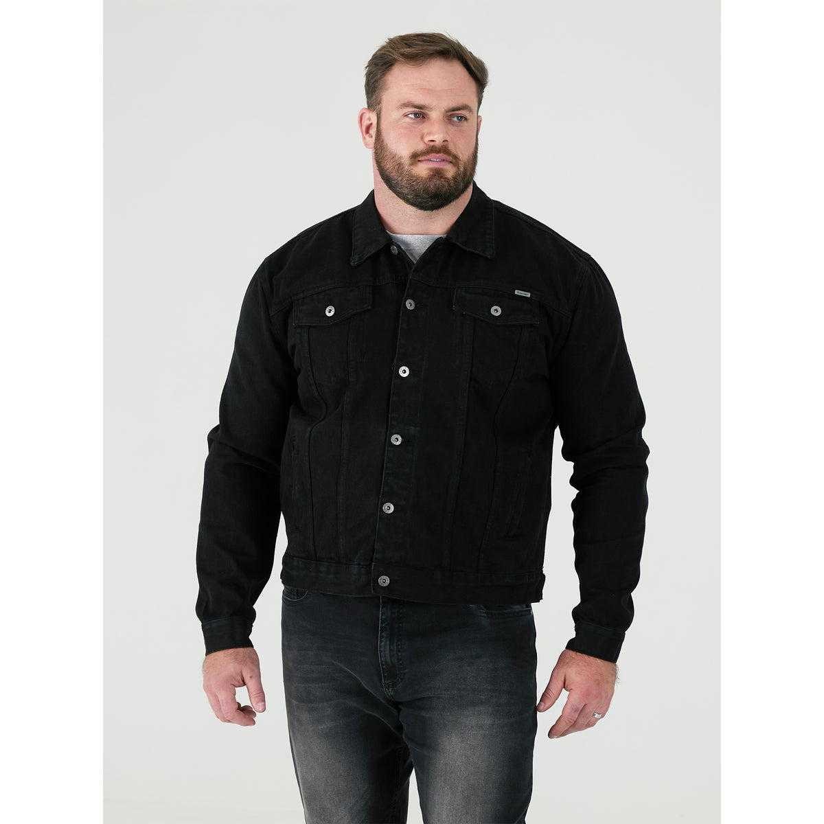 Black - Side - Duke Mens D555 London Trucker Denim Jacket