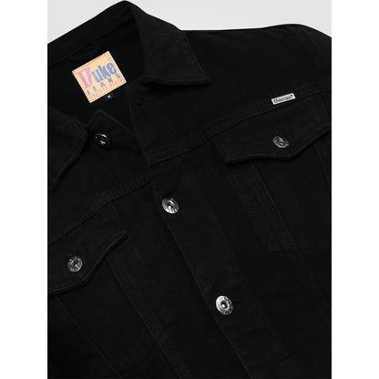 Black - Close up - Duke Mens D555 London Trucker Denim Jacket