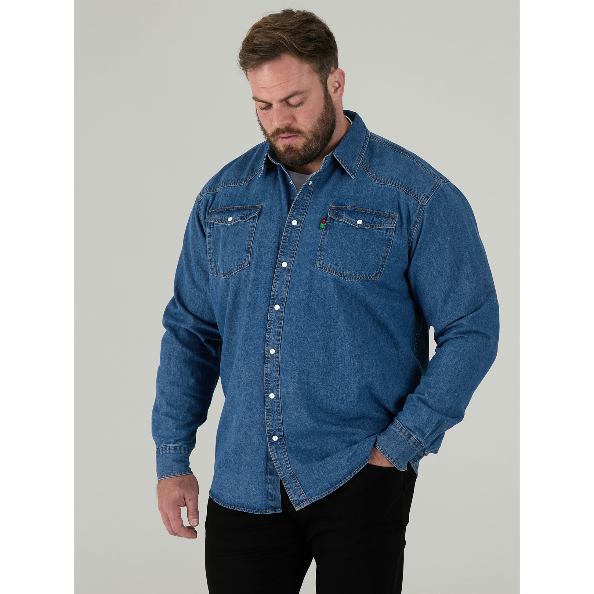 Stonewash - Side - Duke Mens D555 Western Denim Kingsize Shirt