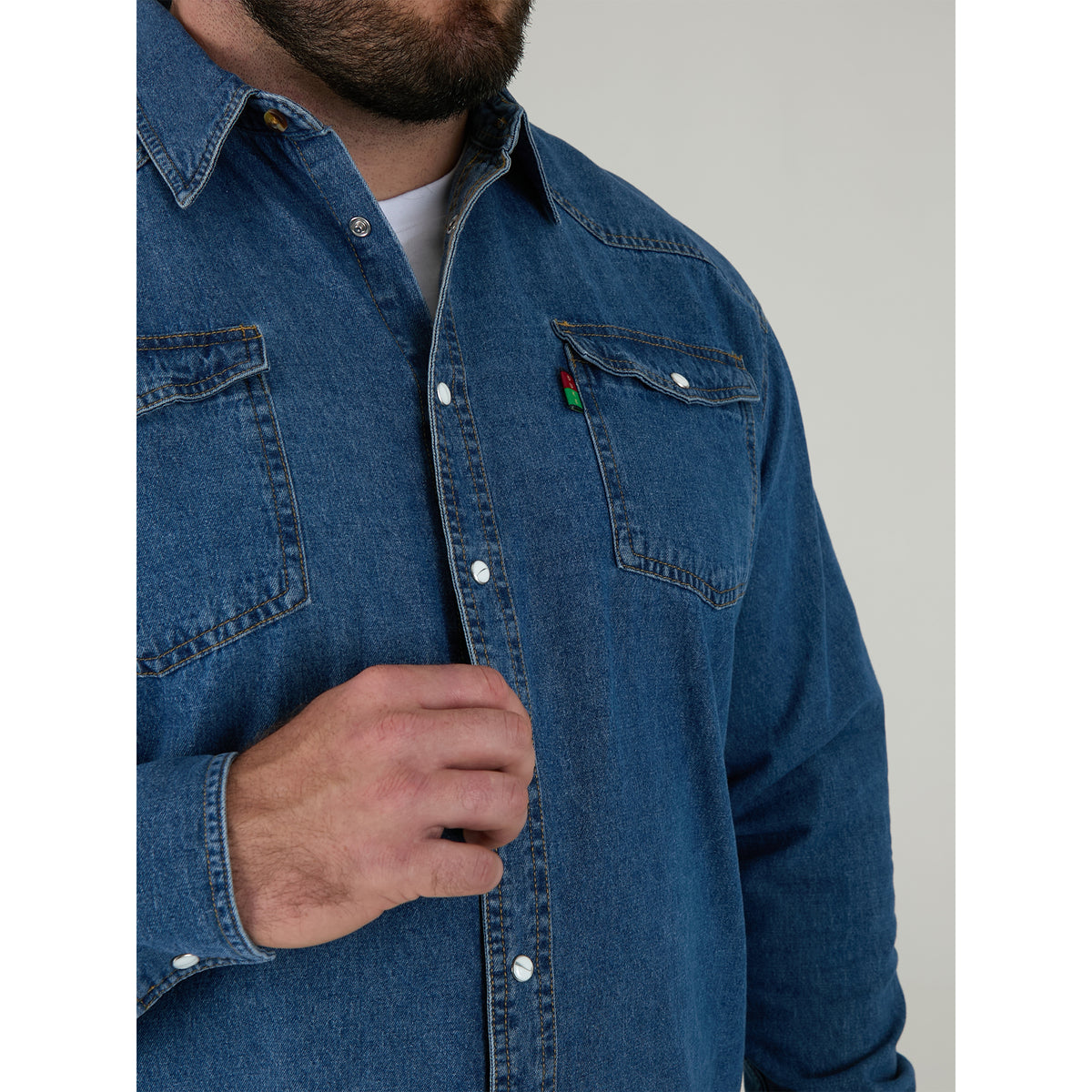 Stonewash - Close up - Duke Mens D555 Western Denim Kingsize Shirt