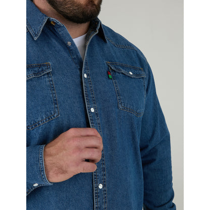 Stonewash - Close up - Duke Mens D555 Western Denim Kingsize Shirt