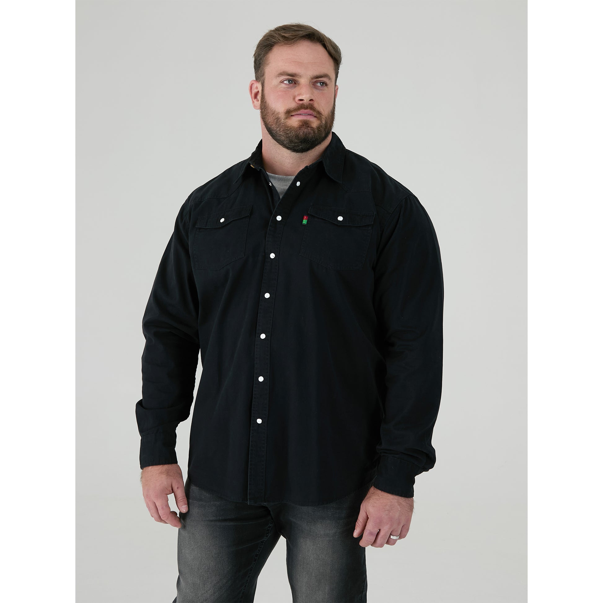 Black - Side - Duke Mens D555 Western Denim Kingsize Shirt