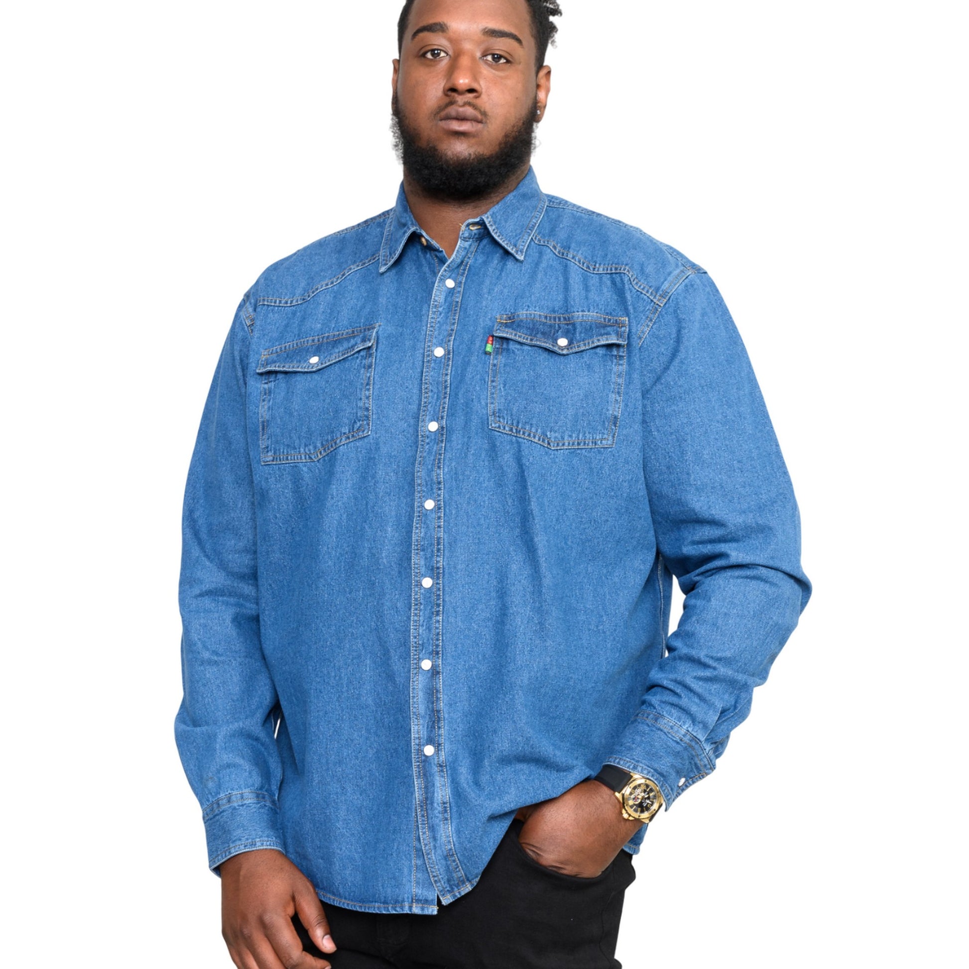 Stonewash - Side - Duke Mens D555 Western Denim Kingsize Shirt
