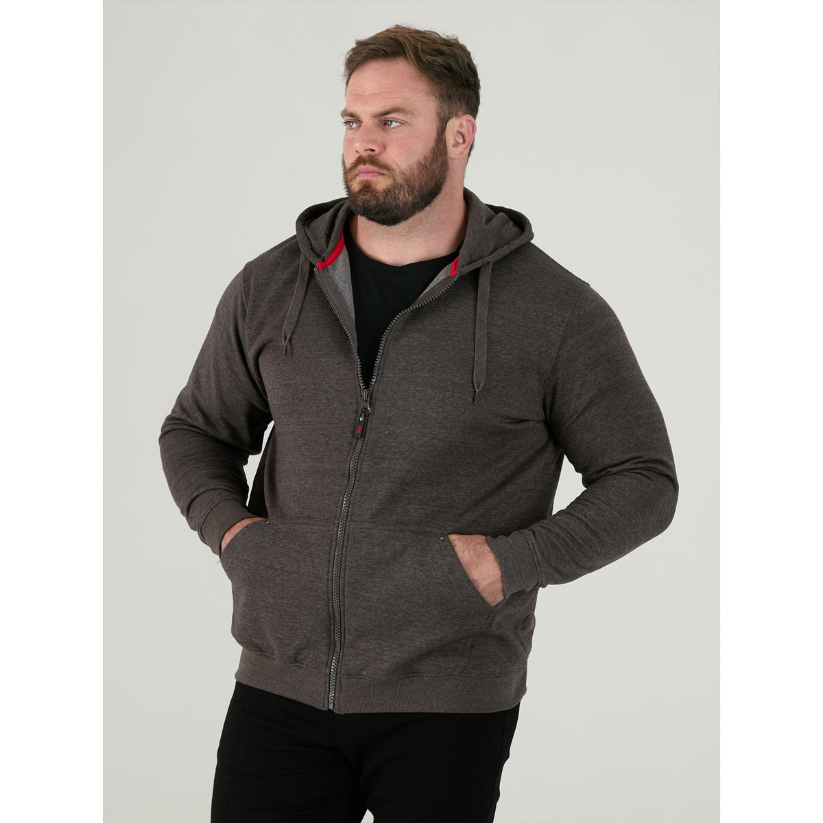 Grey - Side - Duke Mens D555 Rockford Cantor Heavyweight Kingsize Full Zip Hoodie