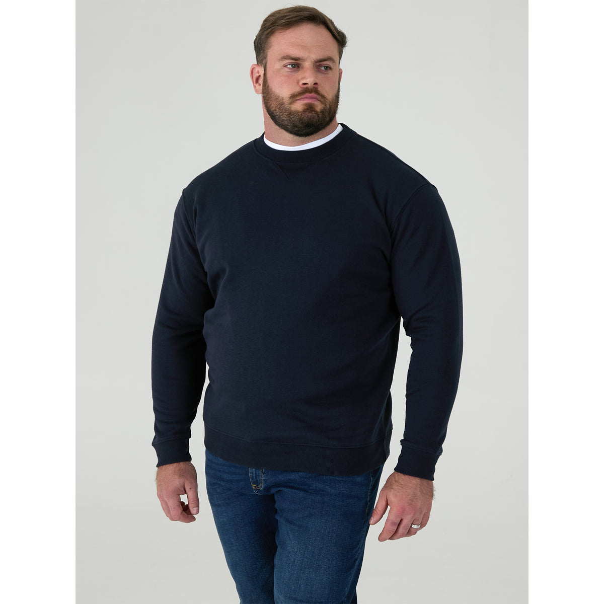 Navy - Pack Shot - Duke Mens D555 Sweat Rockford Crew Neck Kingsize Jumper