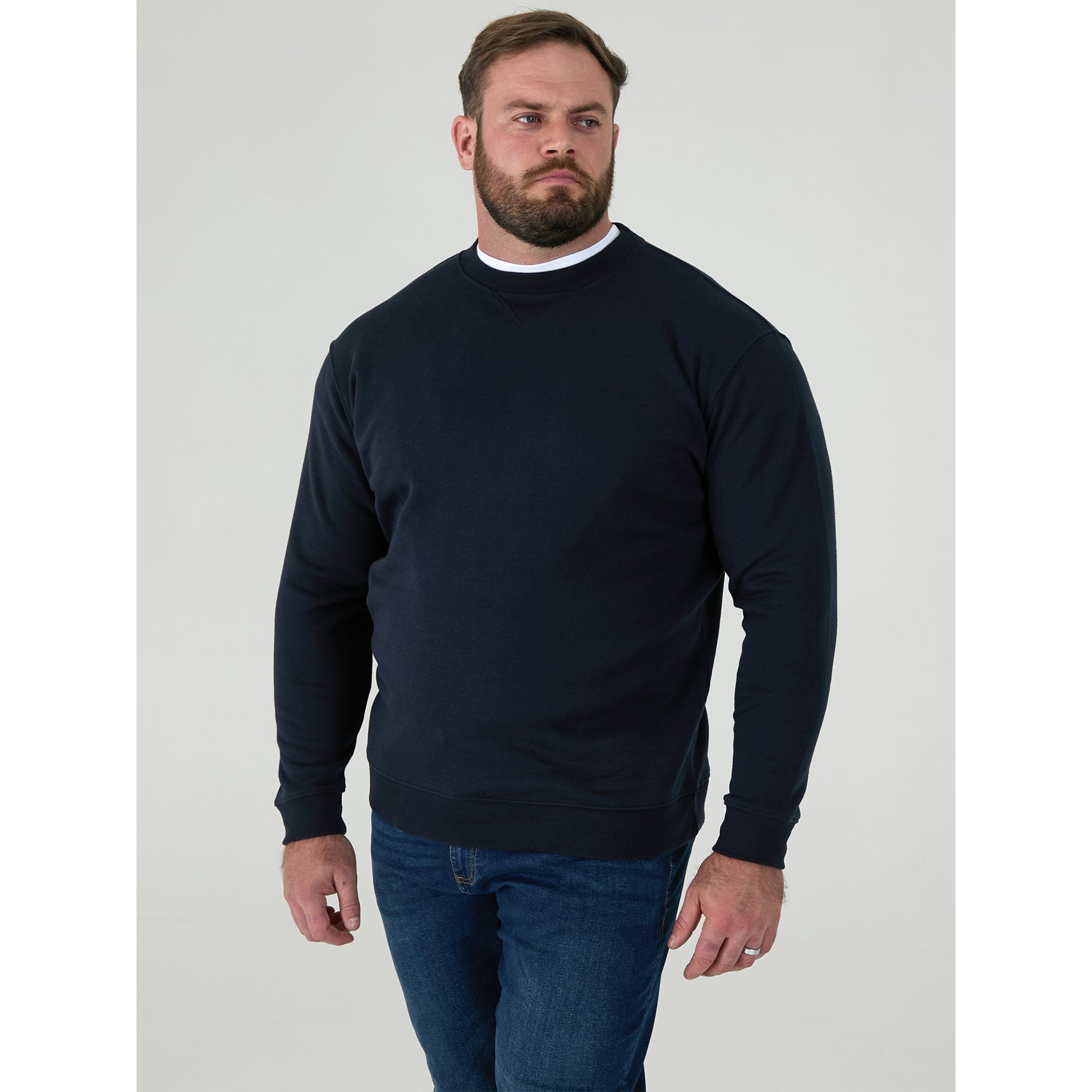 Navy - Pack Shot - Duke Mens D555 Sweat Rockford Crew Neck Kingsize Jumper
