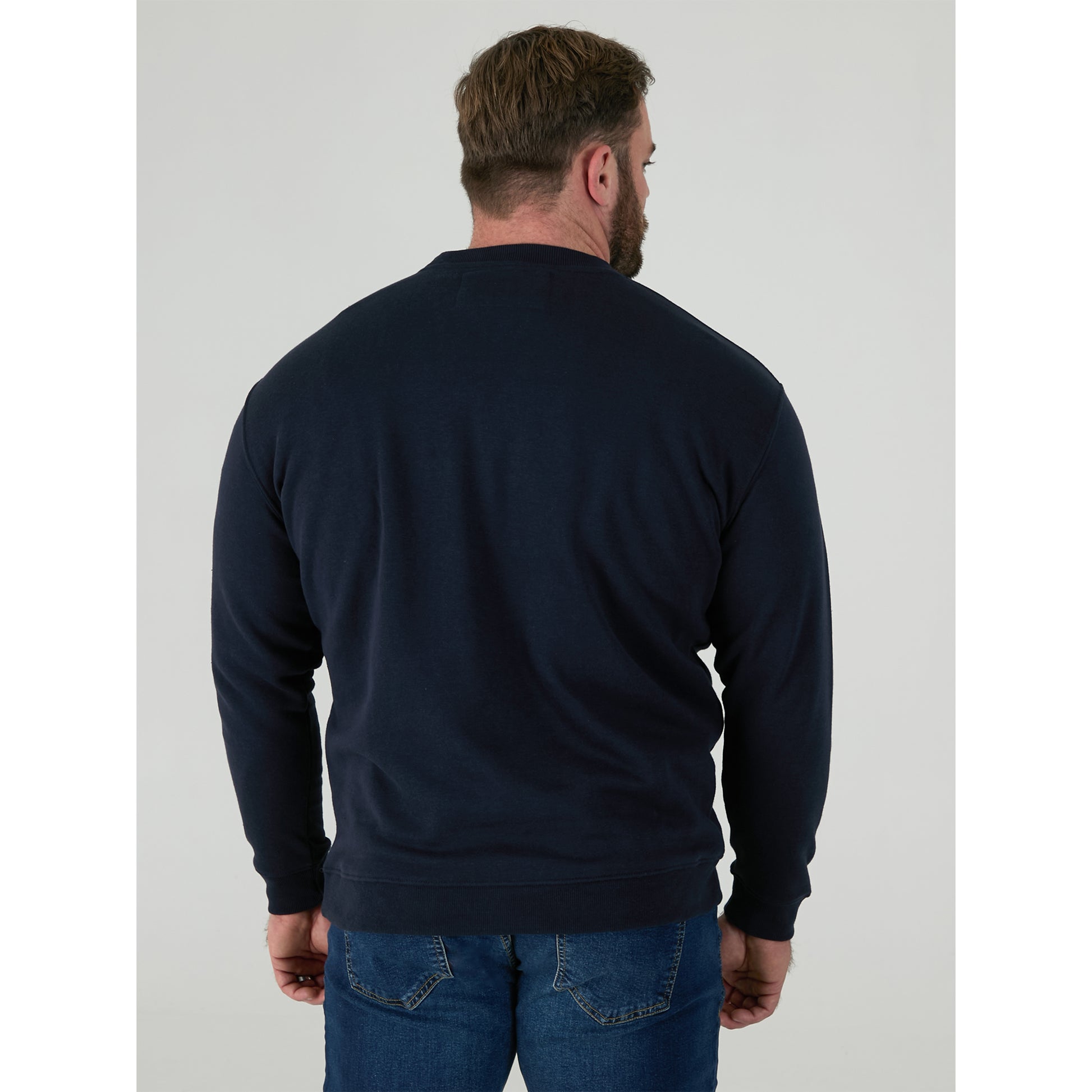 Navy - Close up - Duke Mens D555 Sweat Rockford Crew Neck Kingsize Jumper