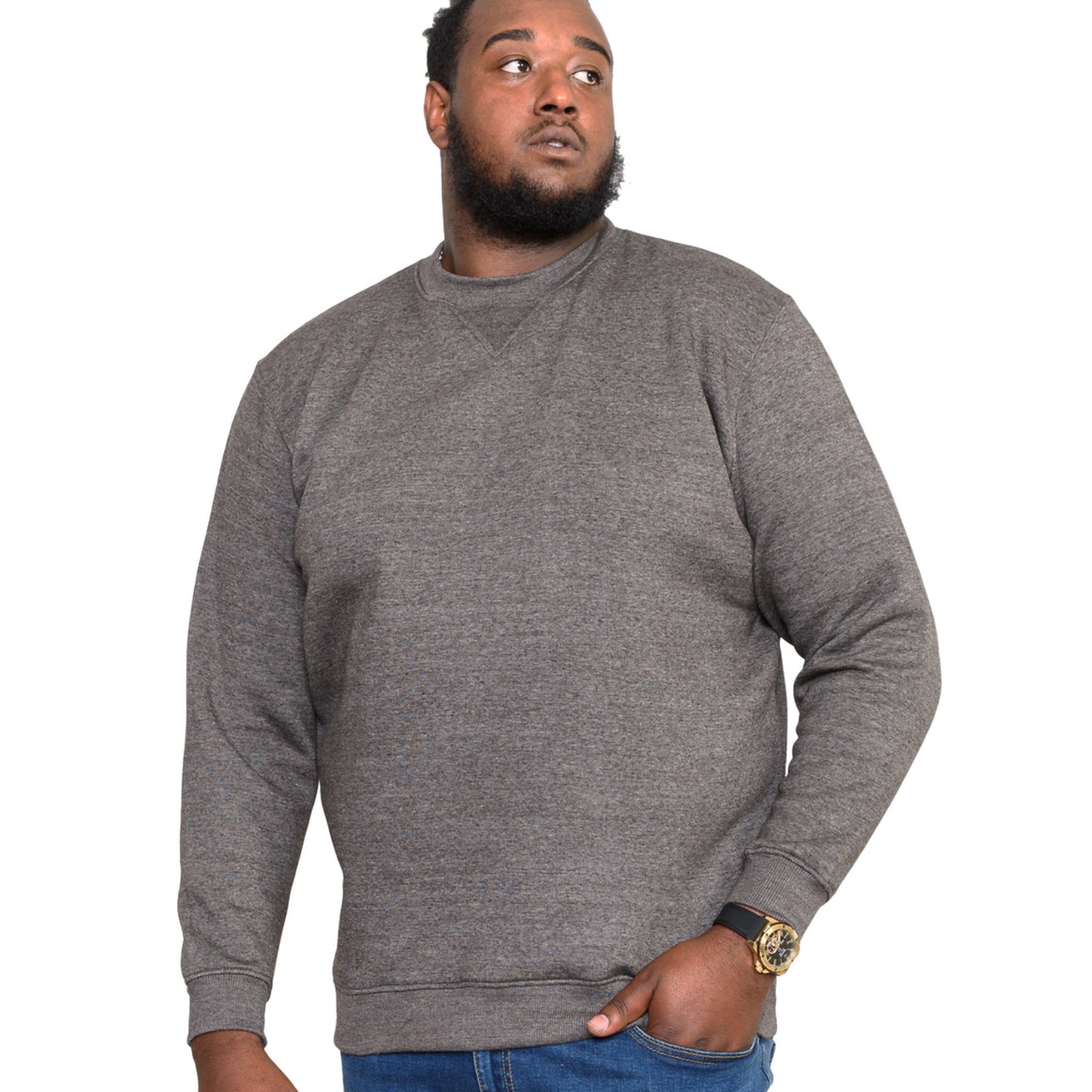 Grey - Side - Duke Mens D555 Sweat Rockford Crew Neck Kingsize Jumper