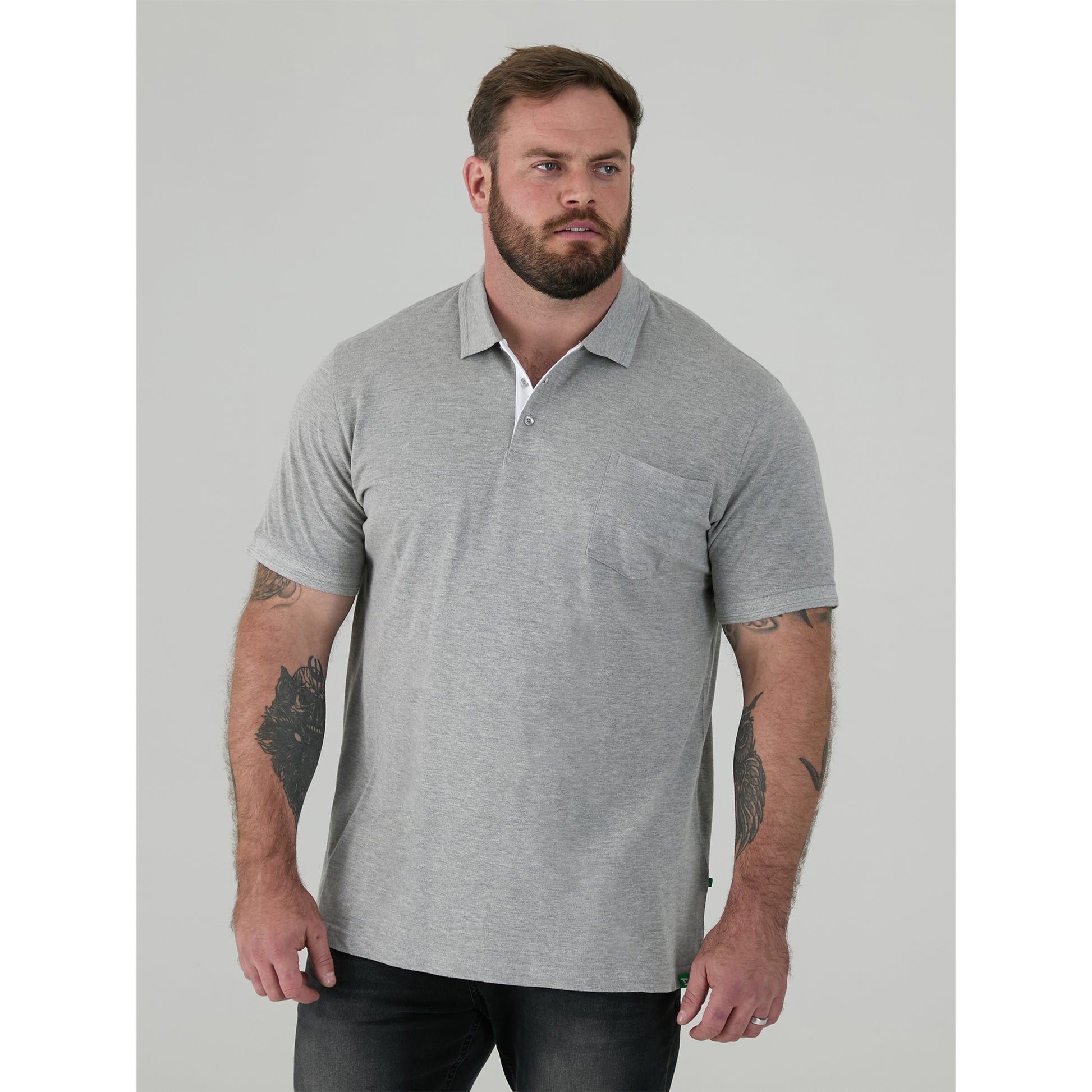 Grey - Close up - Duke Mens D555 Grant Pique Kingsize Polo Shirt
