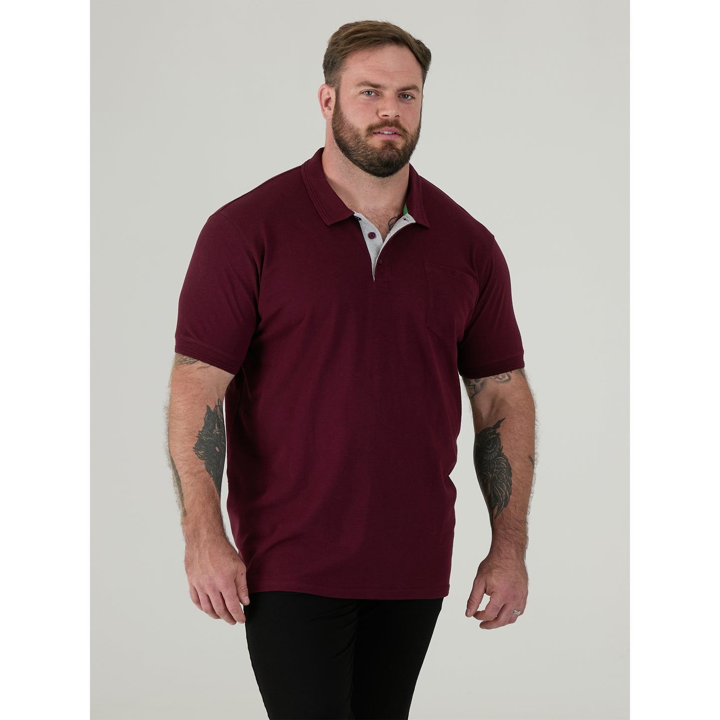 Maroon - Close up - Duke Mens D555 Grant Pique Kingsize Polo Shirt