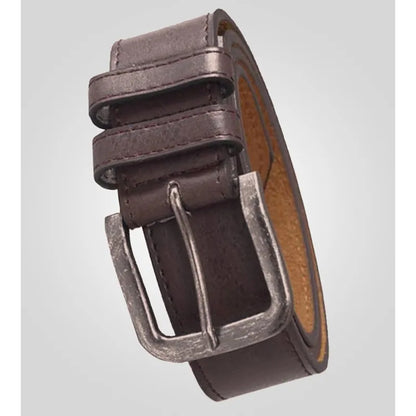 Brown - Back - Duke Mens D555 Archie Antique Look Bonded Leather Buckle Waist Belt