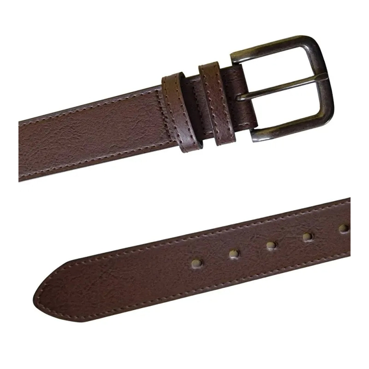 Brown - Side - Duke Mens D555 Archie Antique Look Bonded Leather Buckle Waist Belt