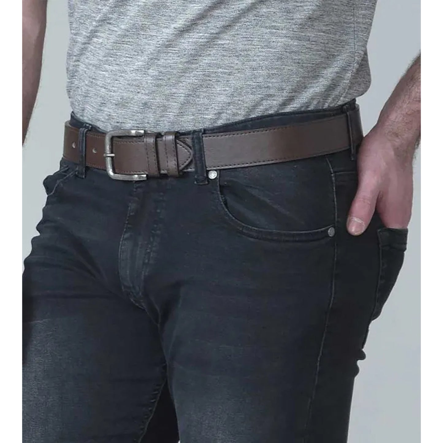 Brown - Pack Shot - Duke Mens D555 Archie Antique Look Bonded Leather Buckle Waist Belt