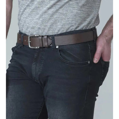 Brown - Pack Shot - Duke Mens D555 Archie Antique Look Bonded Leather Buckle Waist Belt