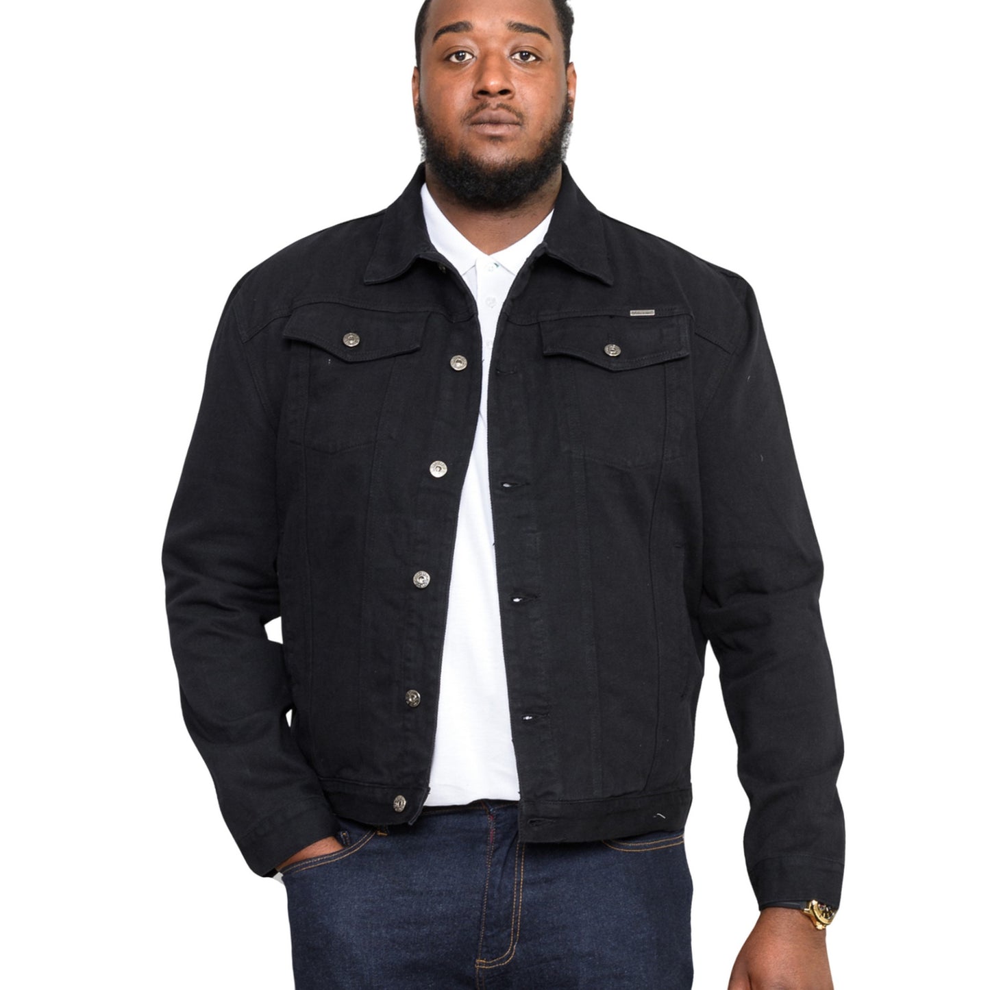 Black - Side - Duke Mens D555 London Trucker Western Denim Kingsize Jacket