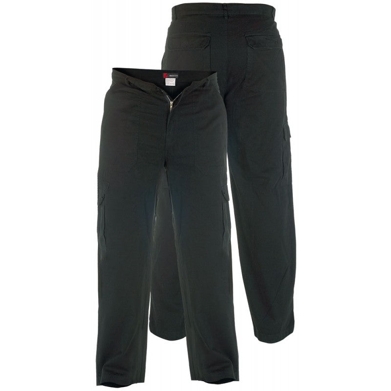 Black - Back - Duke London Mens Kingsize Cotton Cargo Style Trousers
