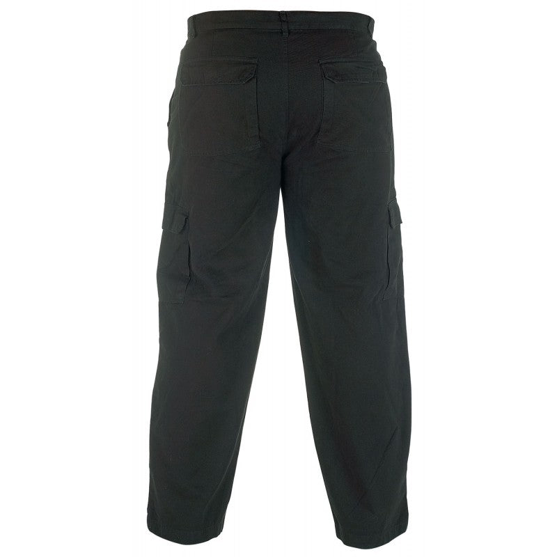 Black - Side - Duke London Mens Kingsize Cotton Cargo Style Trousers