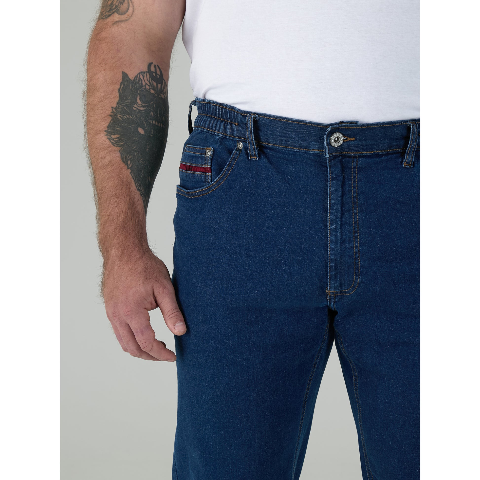 Blue - Pack Shot - Duke Mens D555 London Bailey Elasticated Waist Kingsize Jeans