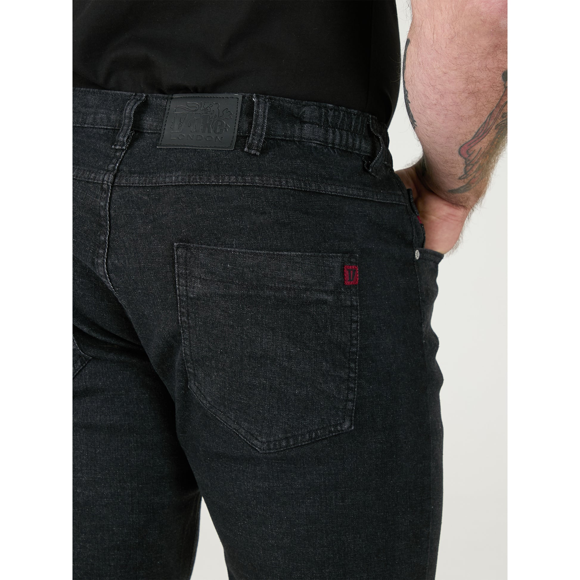 Black - Pack Shot - Duke Mens D555 London Balfour Elasticated Waist Kingsize Jeans