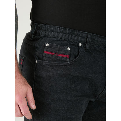 Black - Close up - Duke Mens D555 London Balfour Elasticated Waist Kingsize Jeans