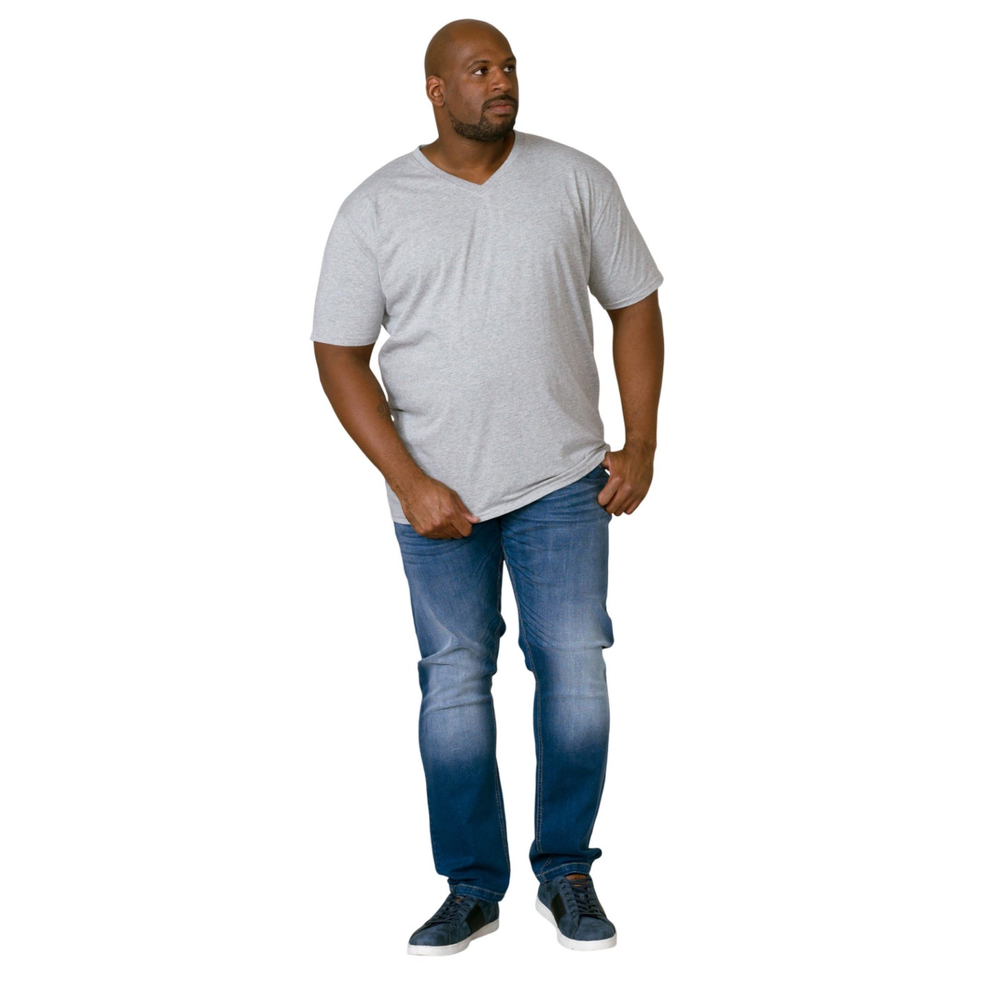 Grey - Side - Duke Mens D555 Signature Cotton Kingsize T-Shirt