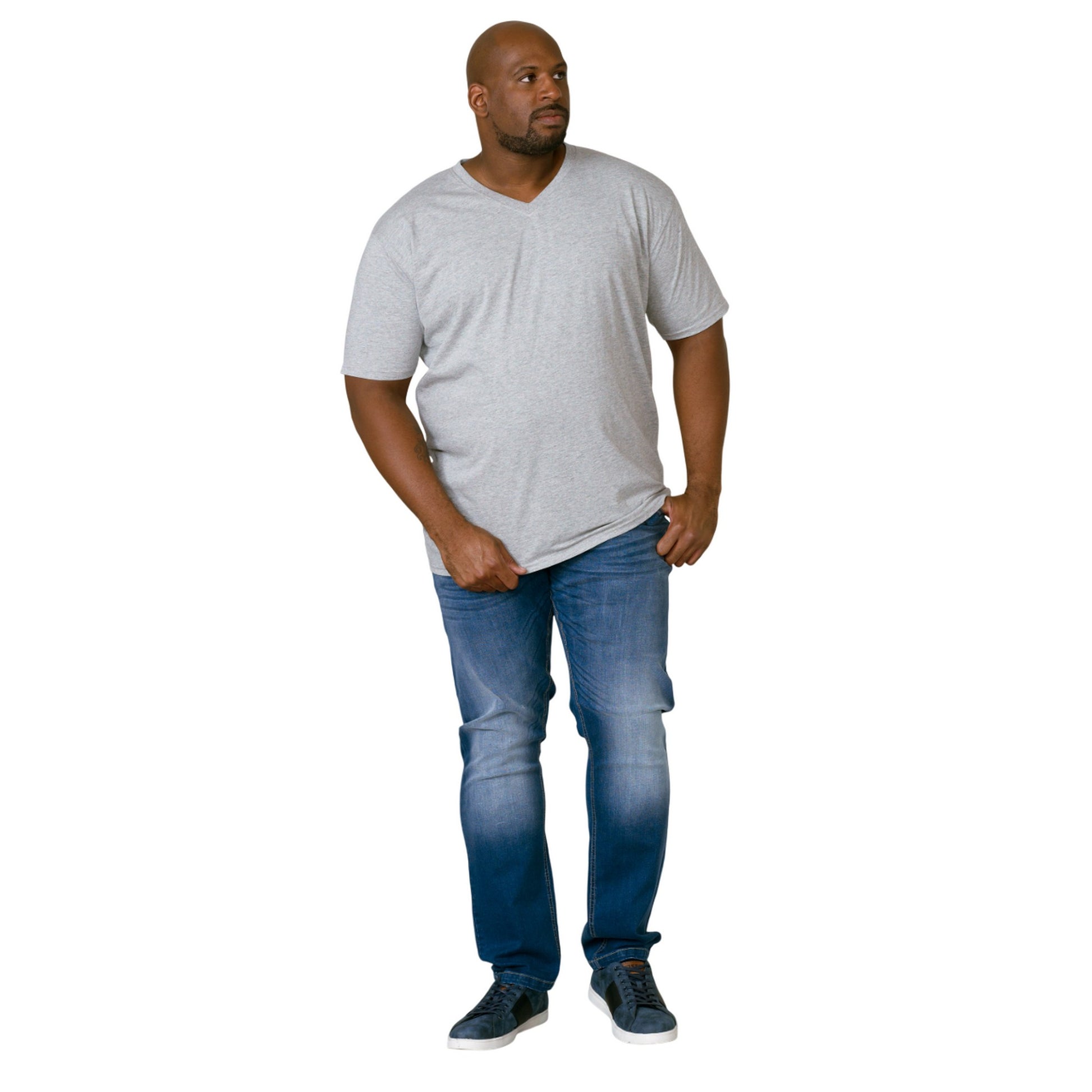 Grey - Side - Duke Mens D555 Signature Cotton Kingsize T-Shirt