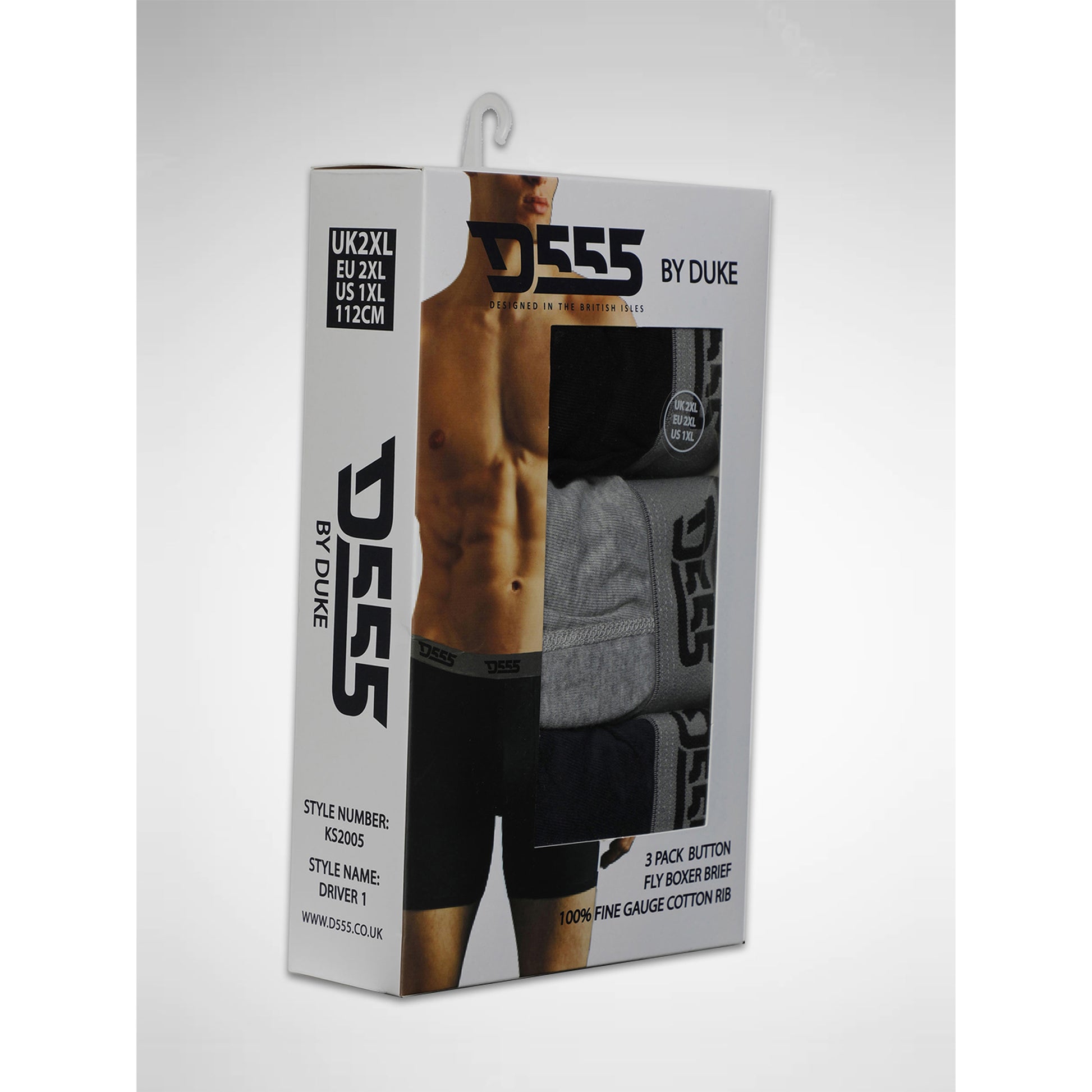 Black-Grey-Navy - Pack Shot - Duke Mens D555 London Driver Kingsize Boxer Shorts (Pack Of 3)