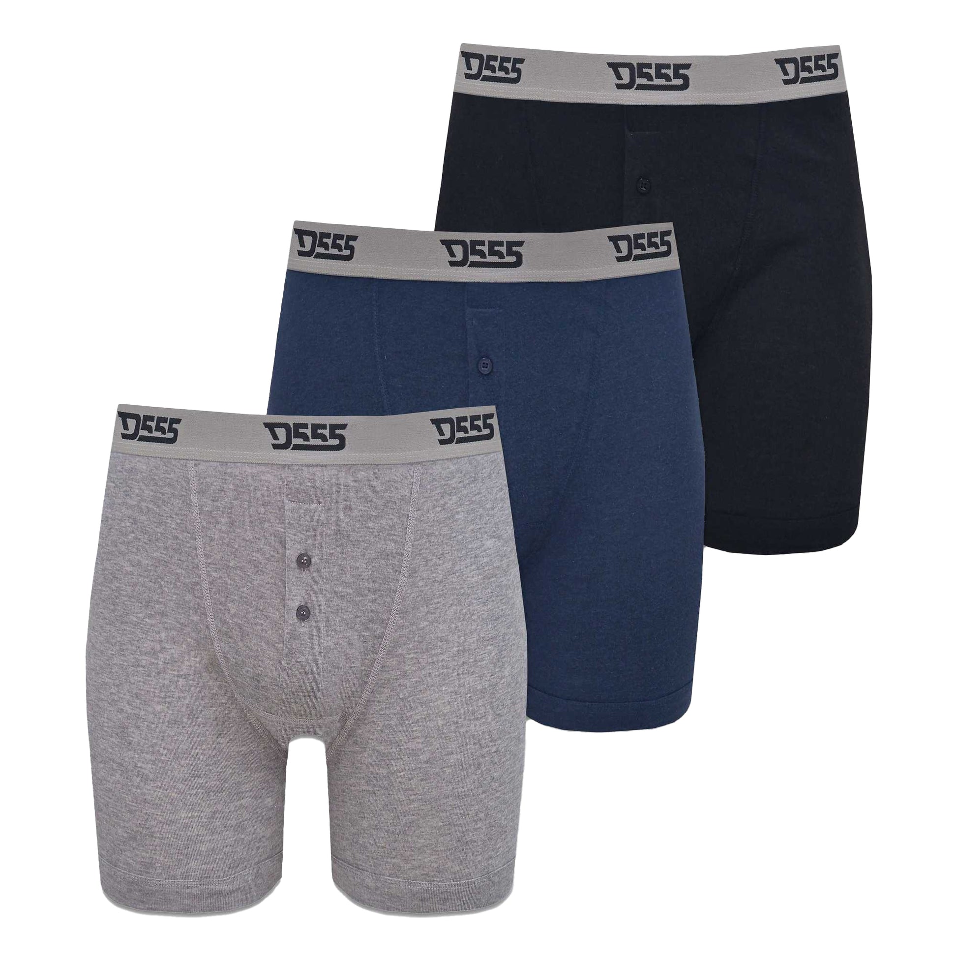 Black-Grey-Navy - Front - Duke Mens D555 London Driver Kingsize Boxer Shorts (Pack Of 3)