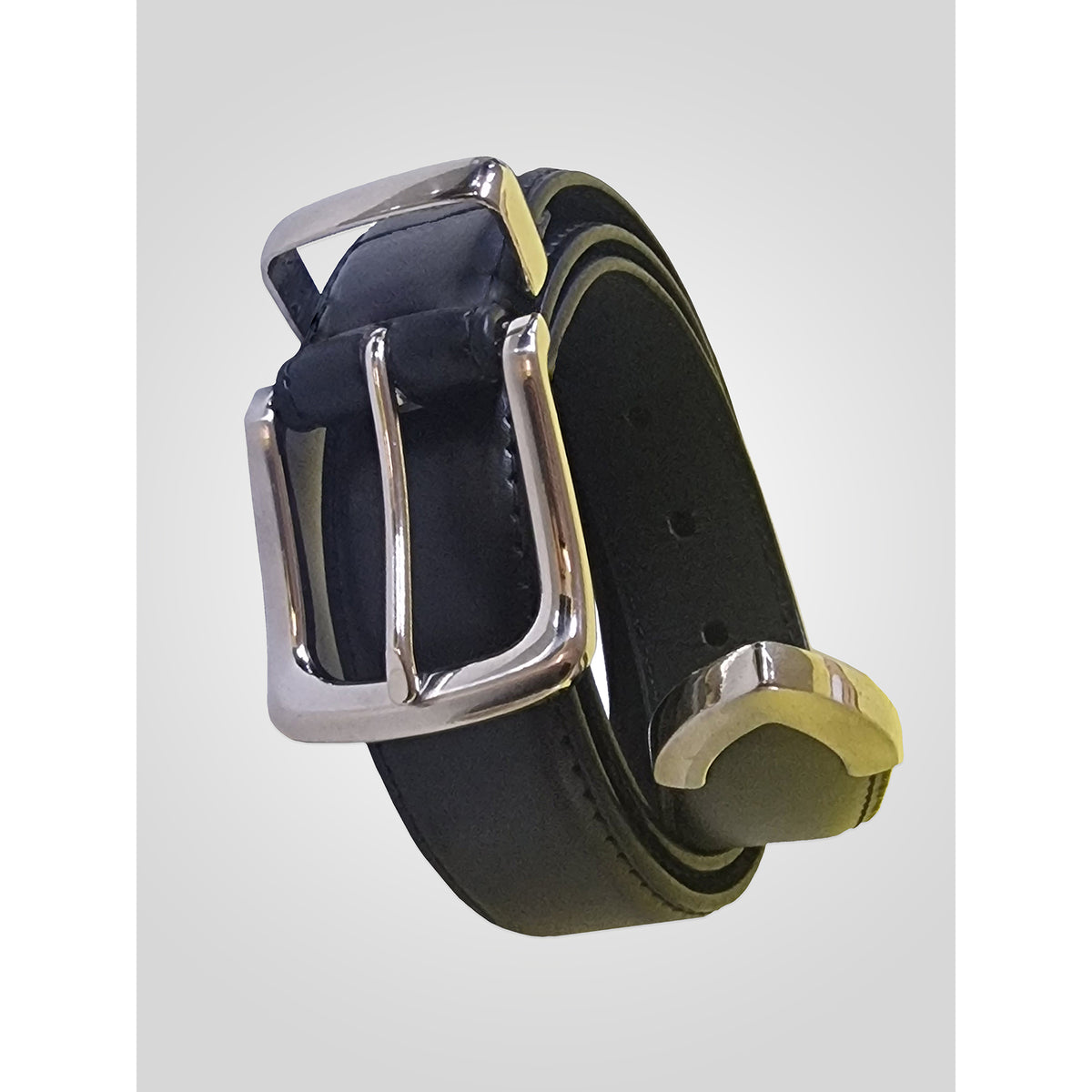 Black - Side - Duke Mens D555 Joseph Bonded Leather Metal Tip Waist Belt