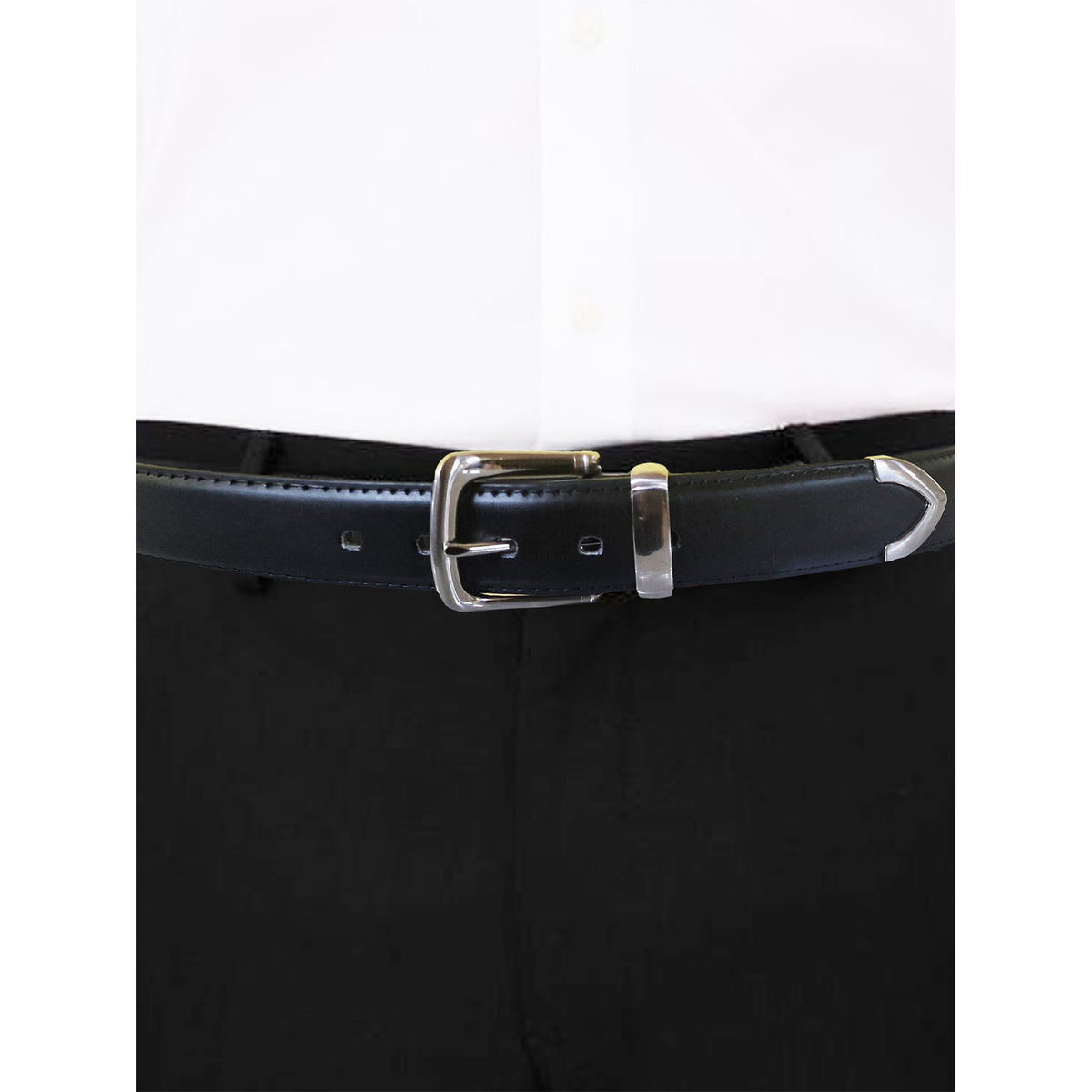 Black - Close up - Duke Mens D555 Joseph Bonded Leather Metal Tip Waist Belt