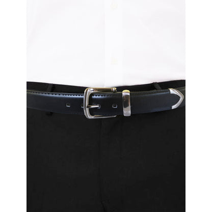 Black - Close up - Duke Mens D555 Joseph Bonded Leather Metal Tip Waist Belt