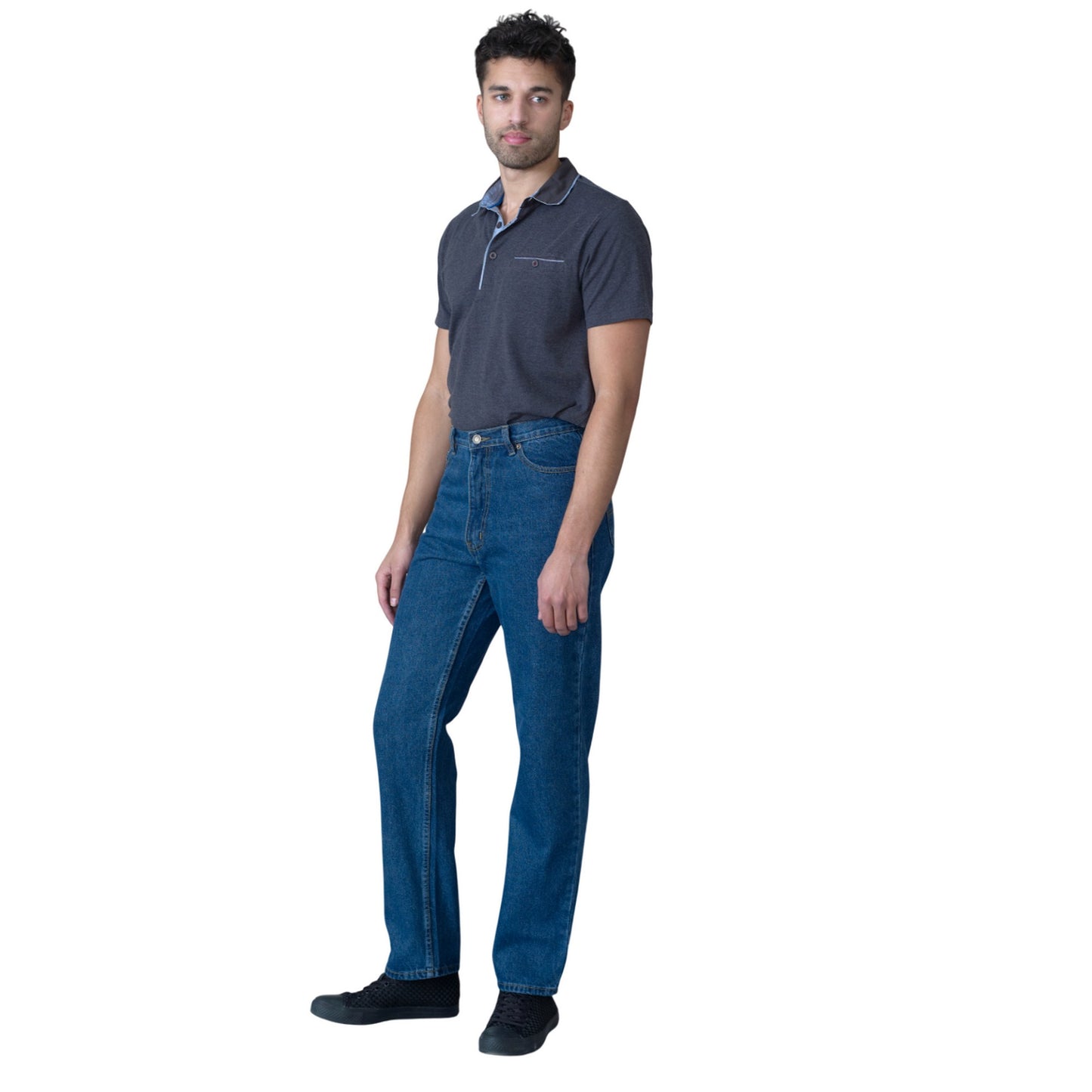 Stonewash - Side - Duke Mens D555 Rockford Comfort Tall Jeans