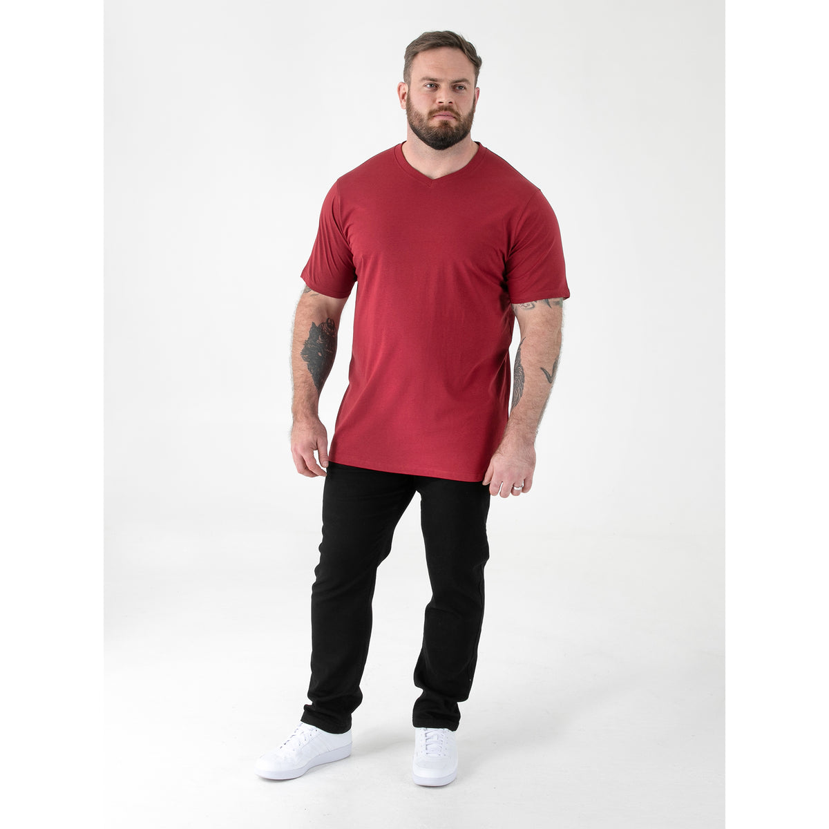 Red - Close up - Duke Mens D555 Signature 2 V Neck T-Shirt