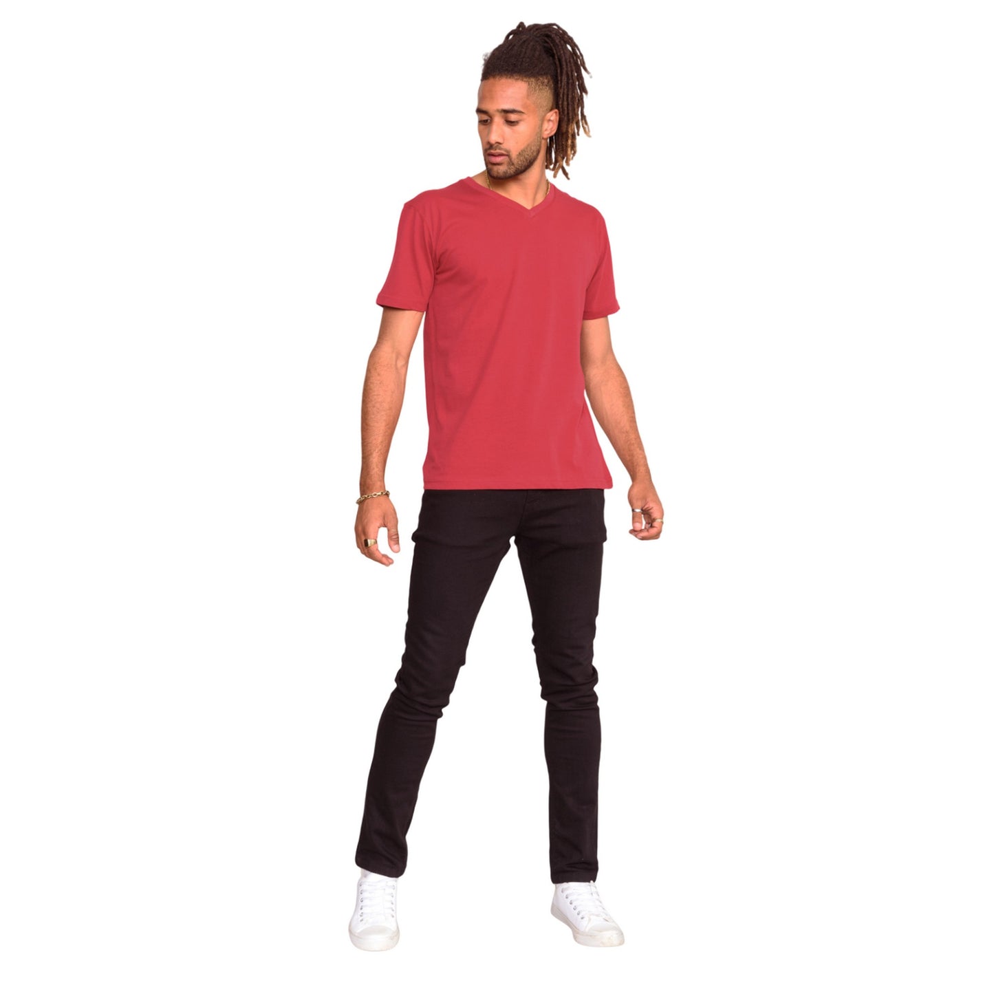 Red - Side - Duke Mens D555 Signature 2 V Neck T-Shirt