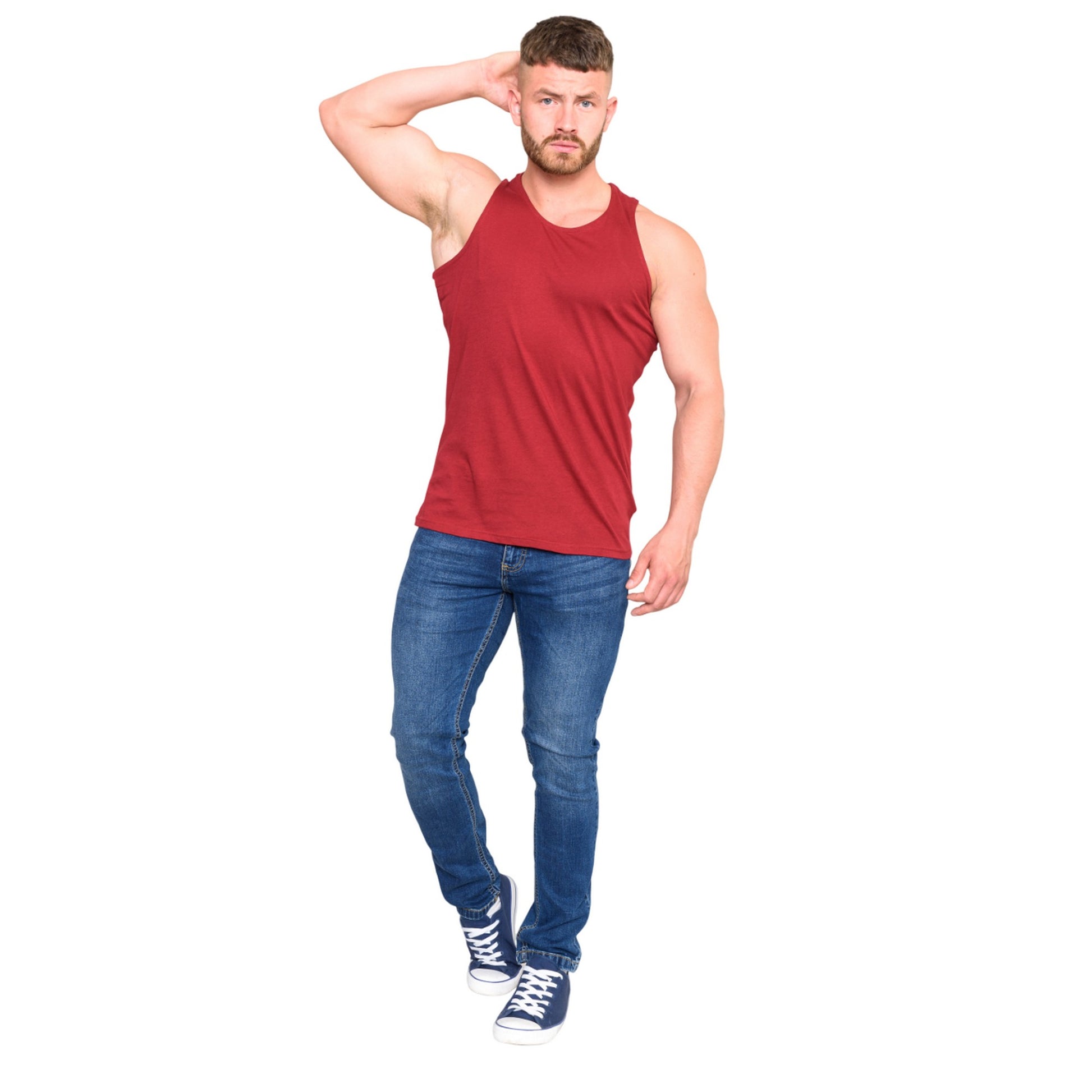 Red - Side - Duke Mens D555 Fabio Tank Top
